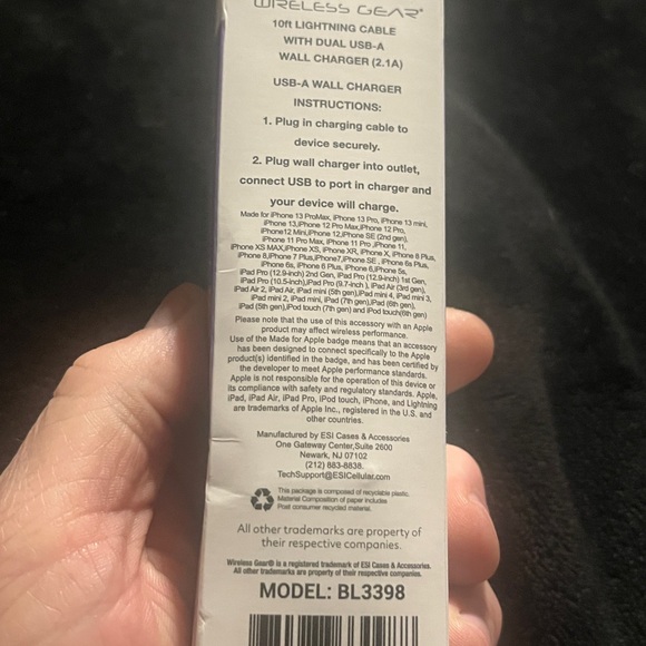 Wireless Gear 10’ Lightning Cable and Car charger For IPhone | Lavender. - Picture 4 of 5